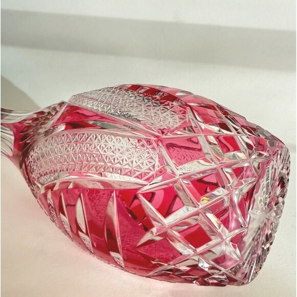 handcut Crystal Vase/decanter? Intricate‎ Ruby/Pink Clear cut/Etched 9.25" - Picture 4 of 9